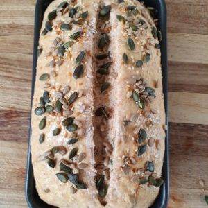 Image of spelt loaf proved with seeds