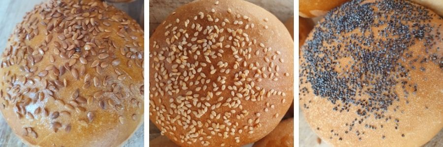 Image of different seed top rolls including flax, poppy and sesame